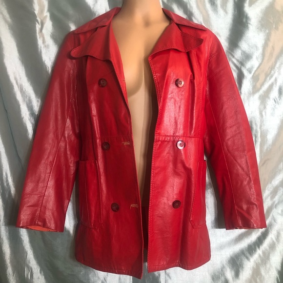 Vintage cherry red Faux leather jacket blazer XL - Picture 4 of 11